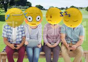 group of friends in the park. emoji face.