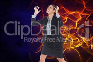 Digital composite image of angry businesswoman with fire