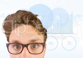 Man with glasses against percentage charts