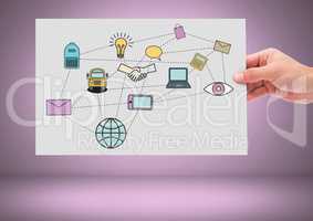 Hand holding card with technology and business graphics drawings