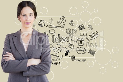 Portrait of businesswoman standing against various on beige background