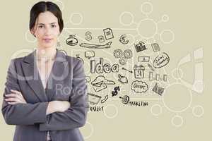 Portrait of businesswoman standing against various on beige background