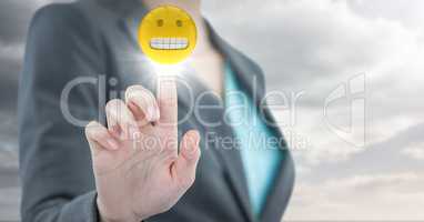 Business woman mid section with flare against cloudy sky