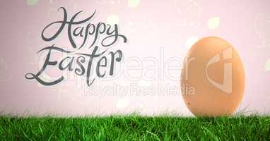 Happy Easter text with Egg in front of rabbit pattern