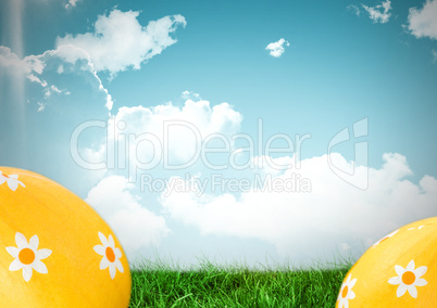 Easter eggs in front of blue sky