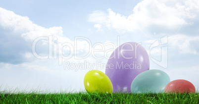 Easter eggs in front of blue sky