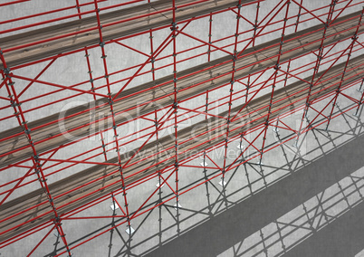 Sky view of 3D red scaffolding