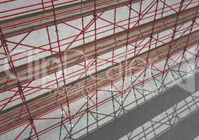 Sky view of 3D red scaffolding