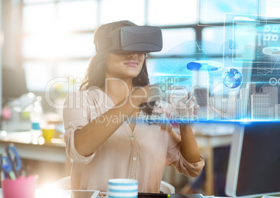 Woman wearing VR Virtual Reality Headset with Interface