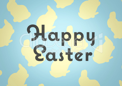 Grey type against blue and yellow easter pattern