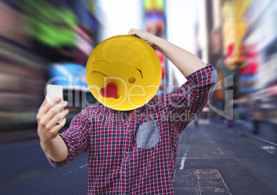 Men selfie. Emoji heads.