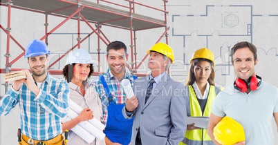 Workers with 3D scaffolding