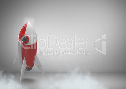 3D Rocket flying against grey background