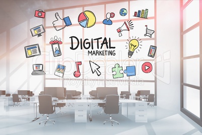 Digital marketing and doodle graphics in office