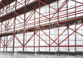 3D red scaffolding in diagonal taking up all the image.