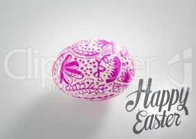 Grey easter graphic and pink patterned egg against white background