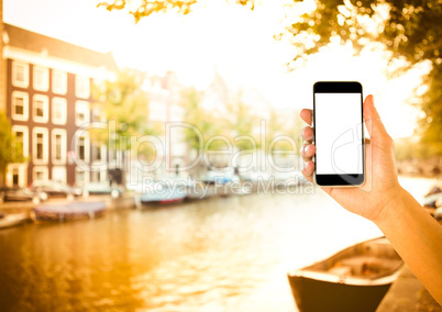 hand with phone in amsterdam