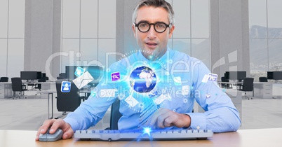 Businessman at futuristic desk