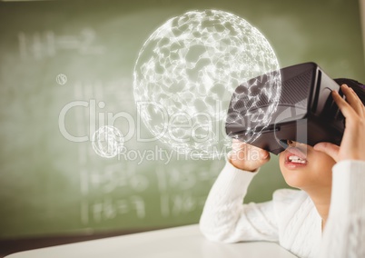 Girl wearing VR Virtual Reality Headset with Interface Orb