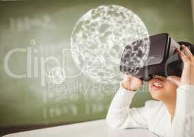 Girl wearing VR Virtual Reality Headset with Interface Orb