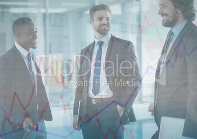 Three business men with chart graphic overlay