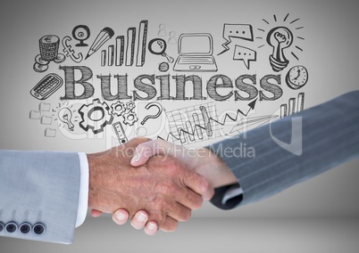 Handshake of Business people with business graphics drawings