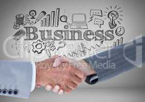 Handshake of Business people with business graphics drawings