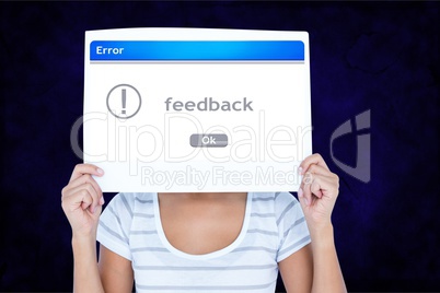 Woman holding feedback sign