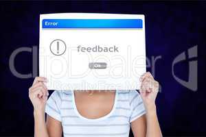 Woman holding feedback sign
