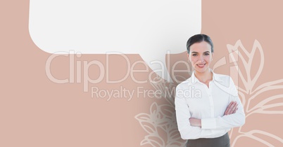 Businesswoman standing arms crossed with speech bubble