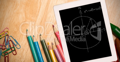 Diagram on tablet PC by colored pencils