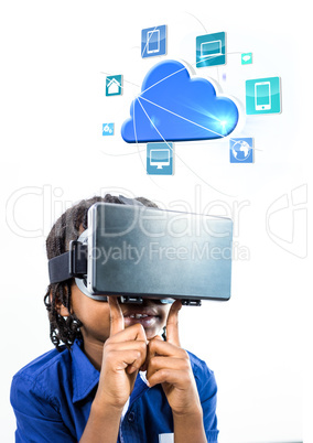 Child wearing VR Virtual Reality Headset with Interface