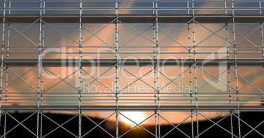 3d scaffolding whit sunset background