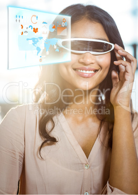 Woman wearing VR Virtual Reality Headset with Interface