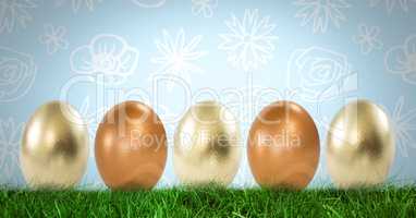 Easter eggs in front of pattern