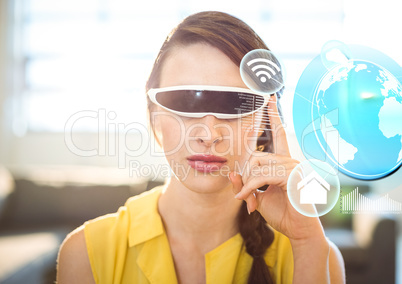 Woman wearing VR Virtual Reality Headset with Interface