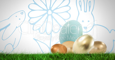 Easter Eggs in front of pattern