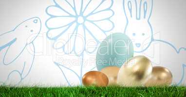 Easter Eggs in front of pattern
