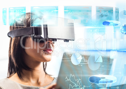 Woman wearing VR Virtual Reality Headset with Interface