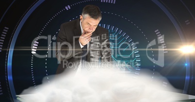 Businessman working at futuristic desk