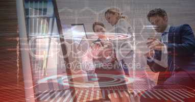 Digital composite image of business people using technologies
