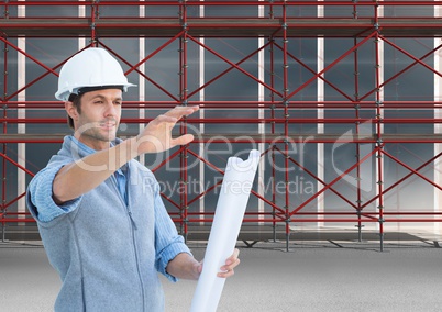 Architects givinig instructions  in front of 3D scaffolding
