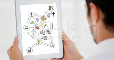 Cropped image of businessman using digital tablet with various icons on device screen