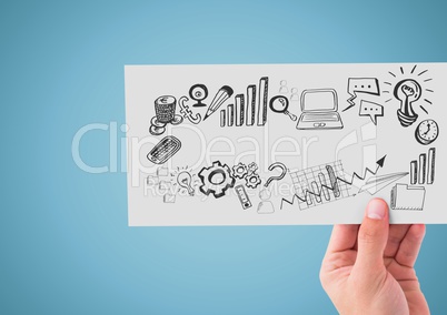 Hand holding card with business graphics drawings