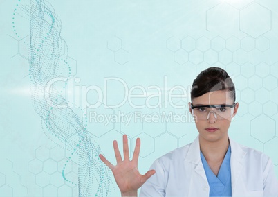 Serious doctor (woman) saying stop with her hand