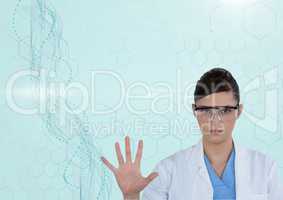 Serious doctor (woman) saying stop with her hand