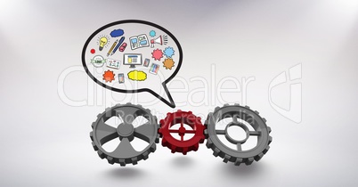 Digital composite image of gears with chat bubble