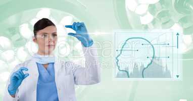 Digital composite image of female doctor gesturing by human shape