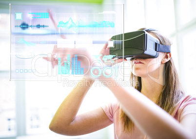 Woman wearing VR Virtual Reality Headset with Interface