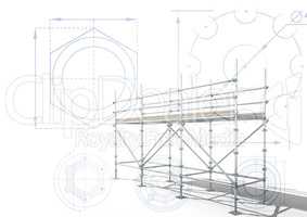 3D scaffolding with white background with cogs